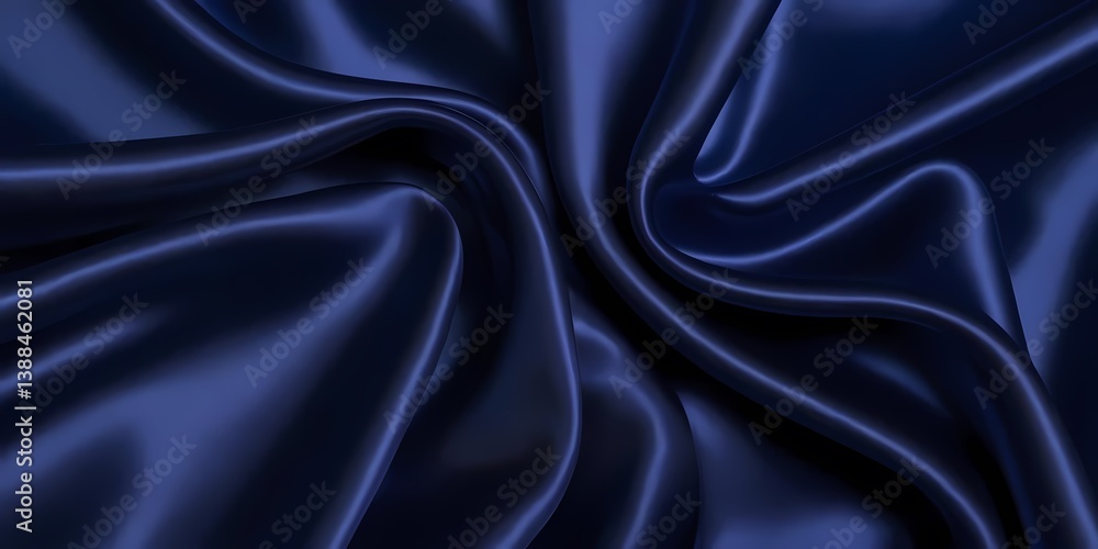 Fototapeta premium A close-up of swirling dark blue satin fabric, symbolizing mystery and elegance, suitable for background and fashion themes.
