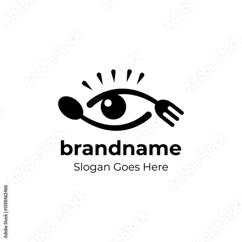 Eye see food spoon fork logo icon illustration. Find restaurant logo simple and modern food.