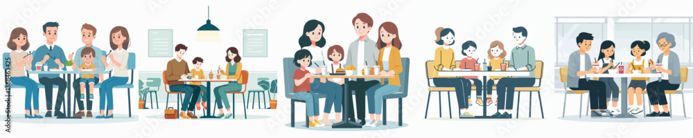 happy family vector set at dining table happy family vector set at dining table
