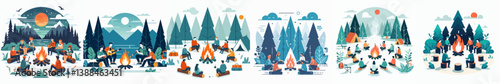 set vector group of people camping