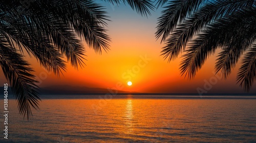 Sunset Through Palm Trees Tropical Ocean