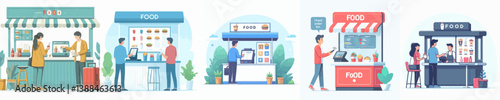 vector set of people ordering food at food court