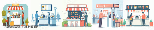 vector set of people ordering food at food court
