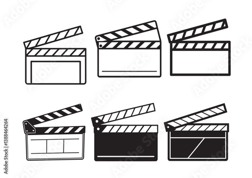 Movie clapperboard Vector, Clapperboard glyph icon, Movie clapper board, Clapperboard Silhouette Design Set