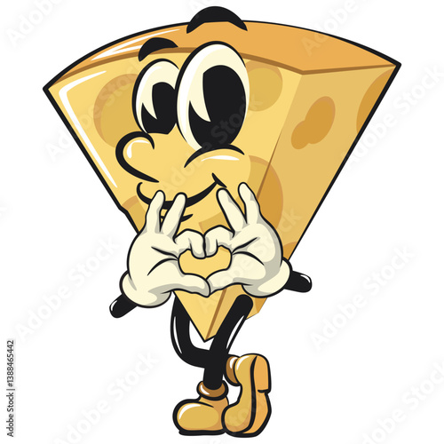 cute cheese cartoon isolated vektor illustration mascot character is giving a sign of love with finger, work of hand drawn