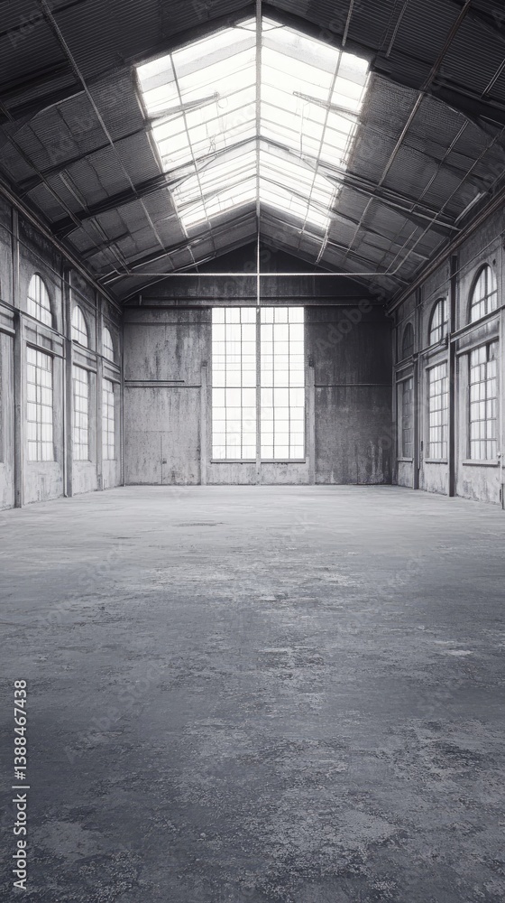Spacious industrial interior, large open warehouse Spacious industrial interior, large open warehouse