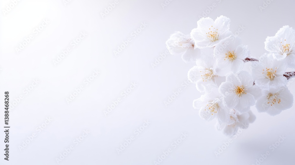 White Cherry Blossoms Delicate Branch Minimalist Style Soft Focus Lighting Horizontal Close-up View Petal Texture Spring Bloom White Background Serene Mood Ideal for Springtime Designs White Cherry Blossoms Delicate Branch Minimalist Style Soft Focus Lighting Horizontal Close-up View Petal Texture Spring Bloom White Background Serene Mood Ideal for Springtime Designs