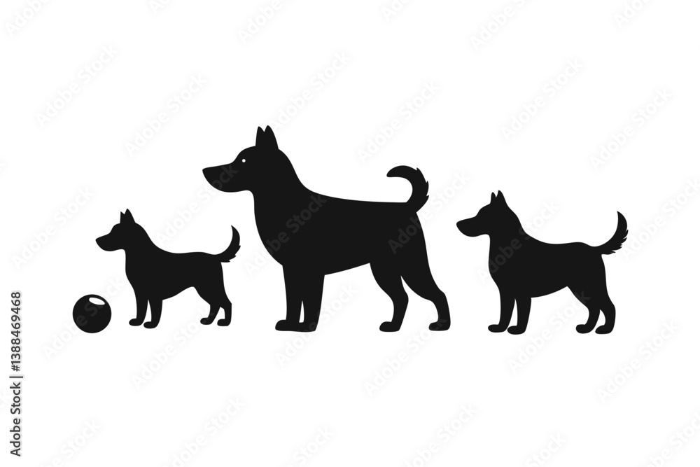 A variant style set of dog silhouette vector. Flat black color dog playing illustration design, dogs symbol isolated on a white background. A variant style set of dog silhouette vector. Flat black color dog playing illustration design, dogs symbol isolated on a white background.