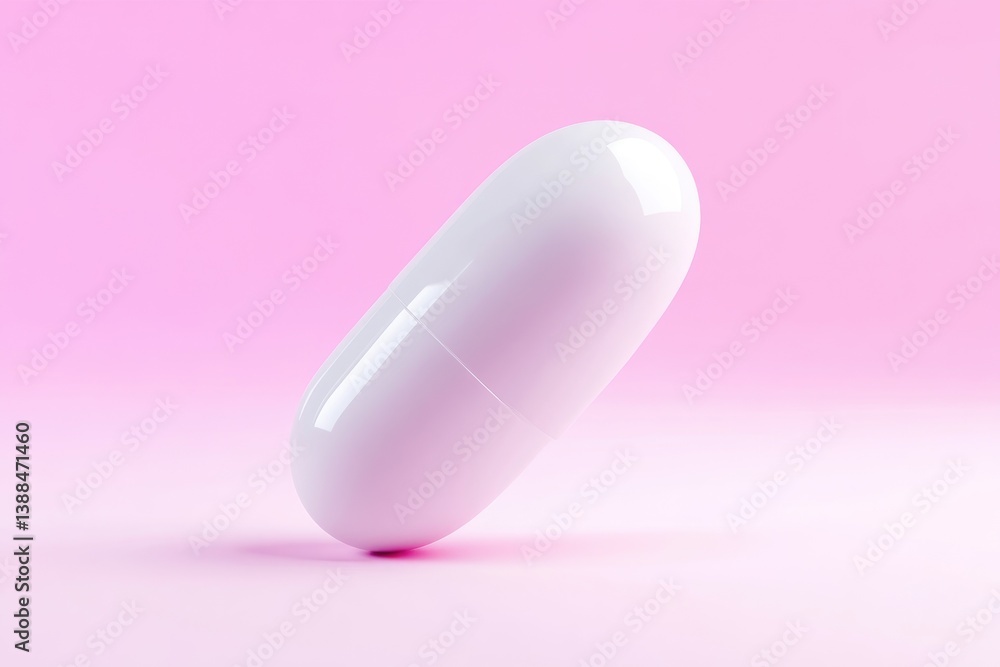 White oblong pill on pink background White oblong pill on pink background