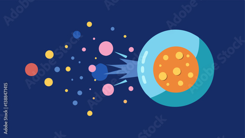 Molecule Transformation Show a large nanomolecule breaking down into smaller particles emitting bright particles that symbolize skin brightening and rejuvenation effects.