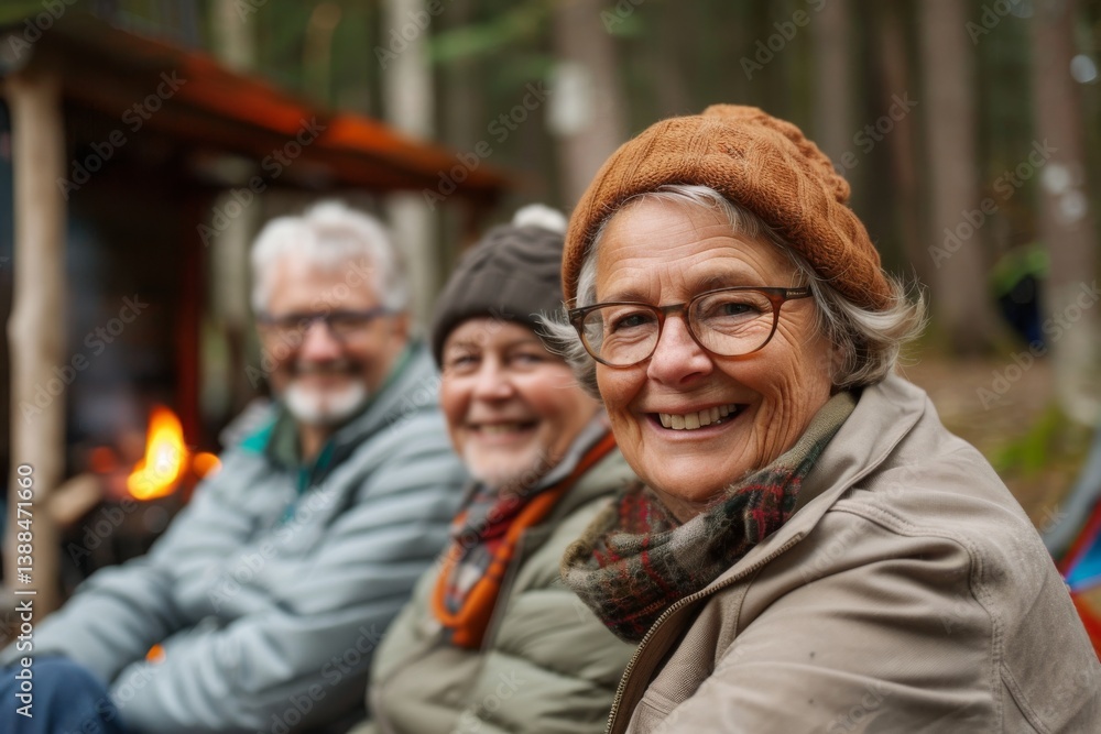 Group of elderly friends having fun in the forest. Selective focus. Group of elderly friends having fun in the forest. Selective focus.