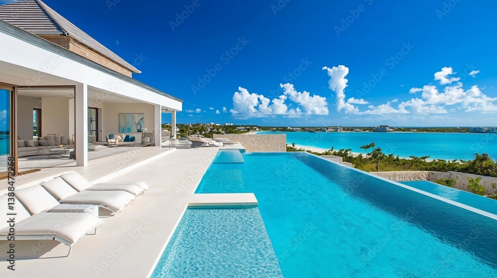 Fototapeta premium Spectacular ocean view infinity pool villa on a sunny tropical island