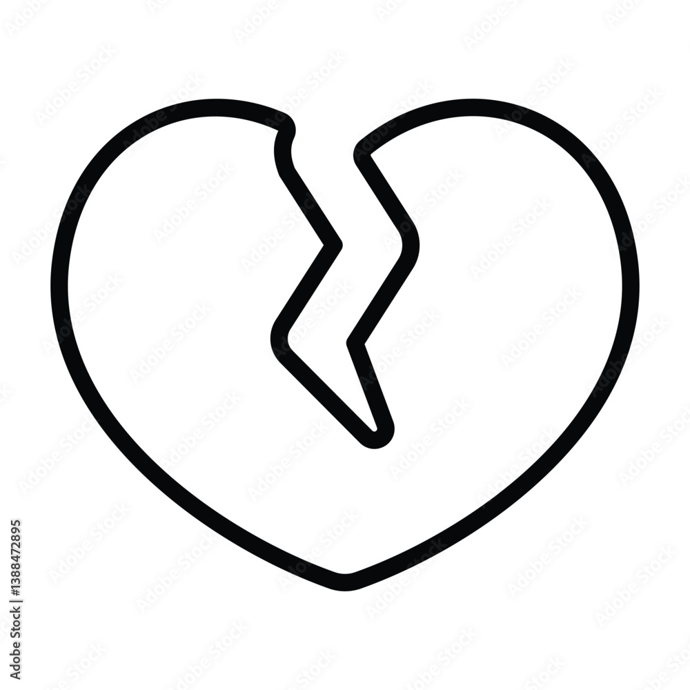Simple Broken Heart outline icon. The icon can be used for websites, print templates, presentation templates, illustrations, etc Simple Broken Heart outline icon. The icon can be used for websites, print templates, presentation templates, illustrations, etc