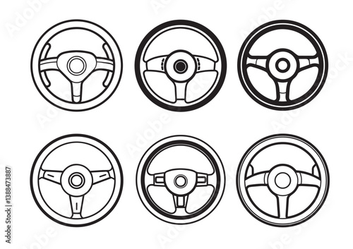 Steering wheel icon, driving wheel vector, Car Steering wheel silhouette vector Set