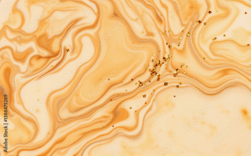 Abstract beige and brown swirls with golden glitter particles create a fluid, marbled texture. Elegant and decorative background with smooth transitions. Abstract beige and brown swirls with golden glitter particles create a fluid, marbled texture. Elegant and decorative background with smooth transitions.