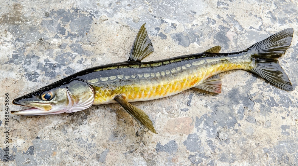 Whole Raw Pike Fish with Detailed Scales on a Natural Surface Whole Raw Pike Fish with Detailed Scales on a Natural Surface
