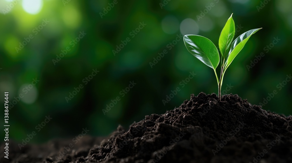 Fresh sprout emerging from dark rich soil Fresh sprout emerging from dark rich soil