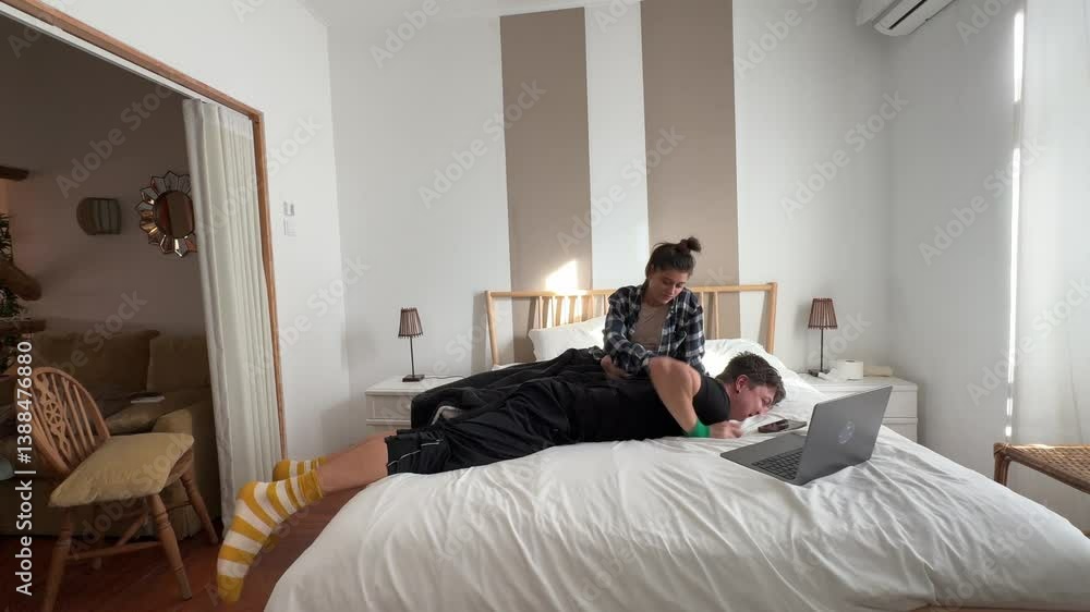 Relaxing Moments A Couple Enjoying Quality Time Together in the Comfort of Their Cozy Bed Relaxing Moments A Couple Enjoying Quality Time Together in the Comfort of Their Cozy Bed