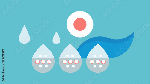 Moisture Retention Illustrate exosomes and collagen working together to retain moisture in the skin with droplets depicted between them.