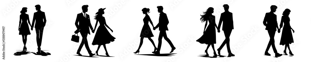 walking couple silhouette vector set walking couple silhouette vector set