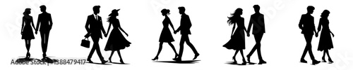 walking couple silhouette vector set