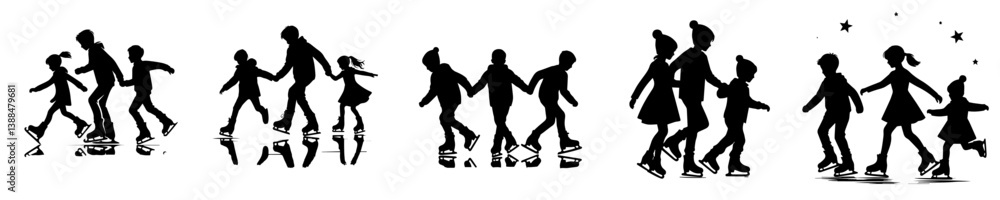 vector set of silhouettes of kids playing roller skates vector set of silhouettes of kids playing roller skates