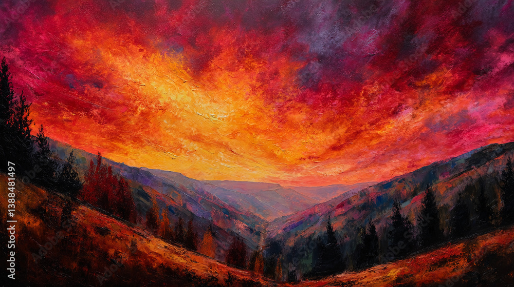 Fototapeta premium Immerse Yourself in a Fiery Autumn Landscape Radiating Warmth and Energy with Vibrant Blazing Hues