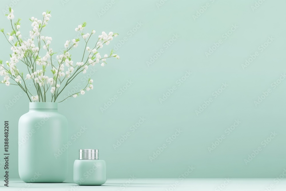 Mint Green Vase with White Flowers Mint Green Vase with White Flowers