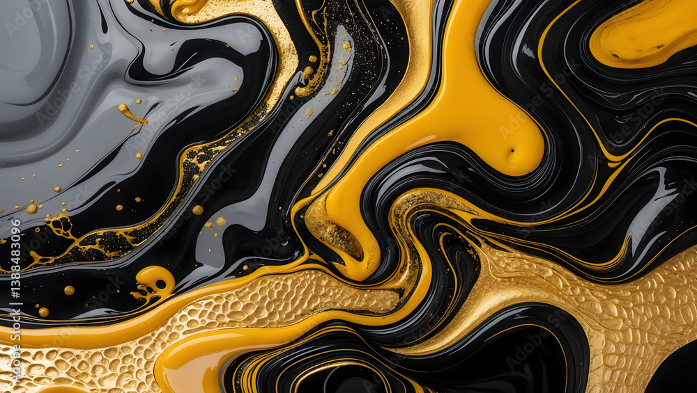 Obraz premium Luxurious Gold and Black Abstract Liquid Background