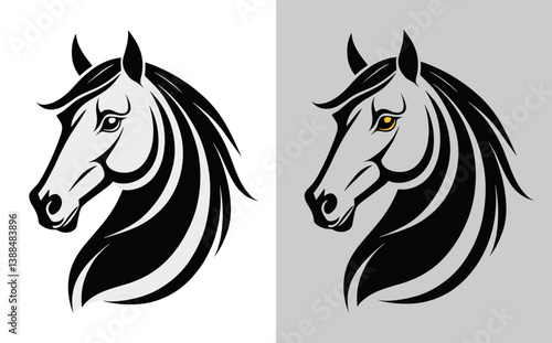 Horse head, black and white or monochrome for logos or emblems, or a hallmark on other products. 