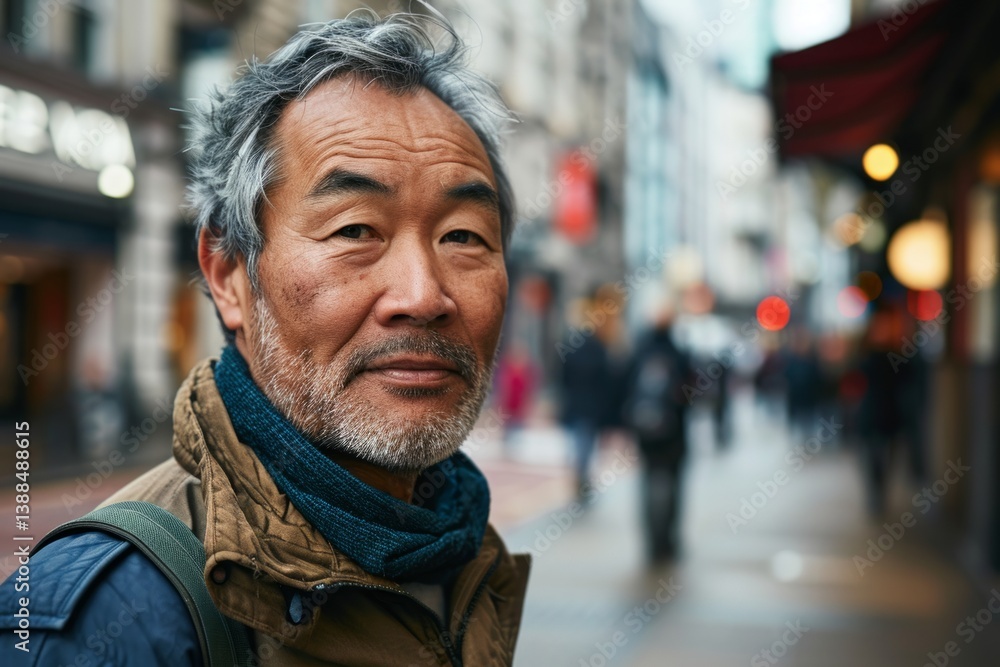 Portrait of an old Asian man with a beard in the city Portrait of an old Asian man with a beard in the city