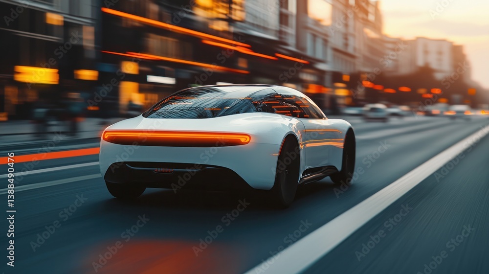Futuristic smart ev car in urban setting a gigapixel view of autonomous innovation at dusk Futuristic smart ev car in urban setting a gigapixel view of autonomous innovation at dusk