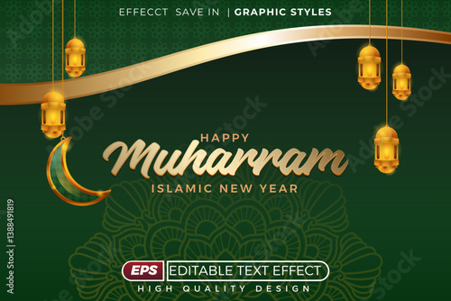 Editable 3d text effect happy muharram