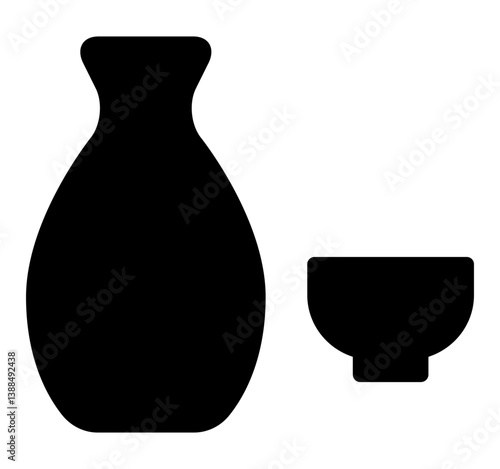 お猪口と徳利のアイコン 黒