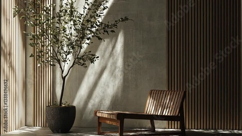 Elegant Wooden Chair Next to a Potted Plant in a Modern Interior Generative AI