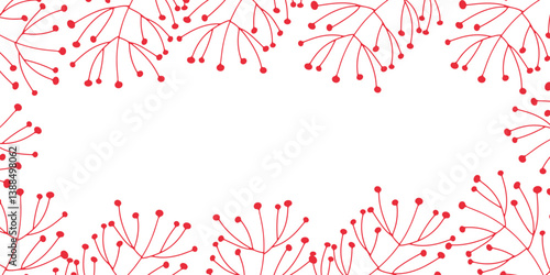 A decorative red floral branch border design against a clean, crisp white background