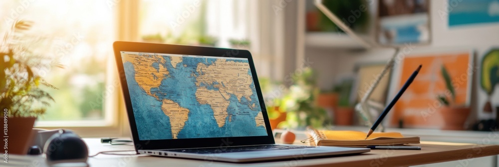 Virtual language learning experience with interactive exercises and travel inspirations in a modern educational environment