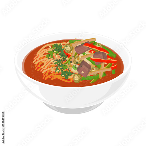 Vector Illustration Logo Clipart Traditional Uyghur Laghman on a Bowl