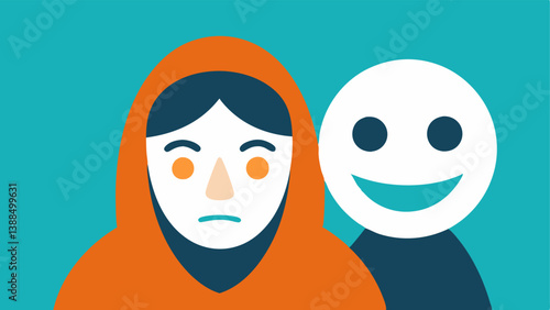 Mask of Confidence A person wearing a smiley face mask while their real face shown behind the mask looks worried or sad. This illustrates putting on a brave front despite fear of