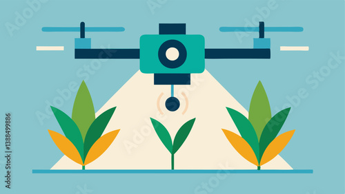 Crop Monitoring A closeup illustration of a drones camera capturing images of crops with highlighted areas indicating health or growth.