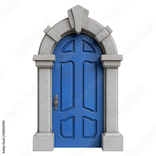 Blue Doorway With Stone Archway, 3D Rendering