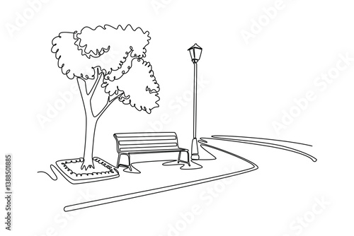 Street road city park. Park concept. Single line draw design. Vector graphic illustration