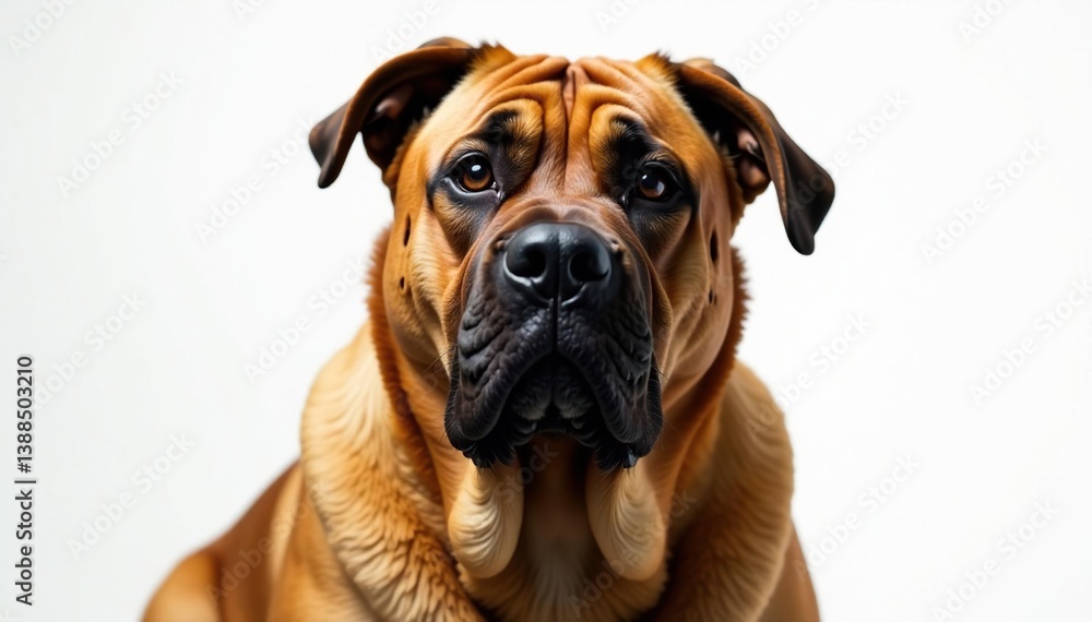 Fototapeta premium Imposing mastiff, alert expression, pure white backdrop, side profile, background, dog portrait