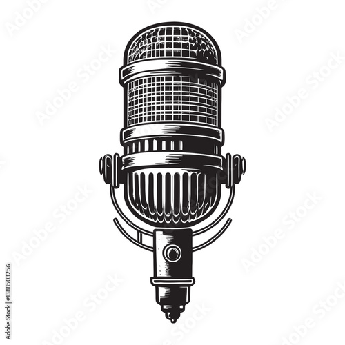 Vintage microphone illustration for music and podcast themes