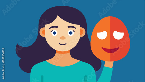 Mask of Happiness A teenager holding a mask with a cheerful face in front of their own face showing sadness symbolizing the façade many put on to hide their true feelings from