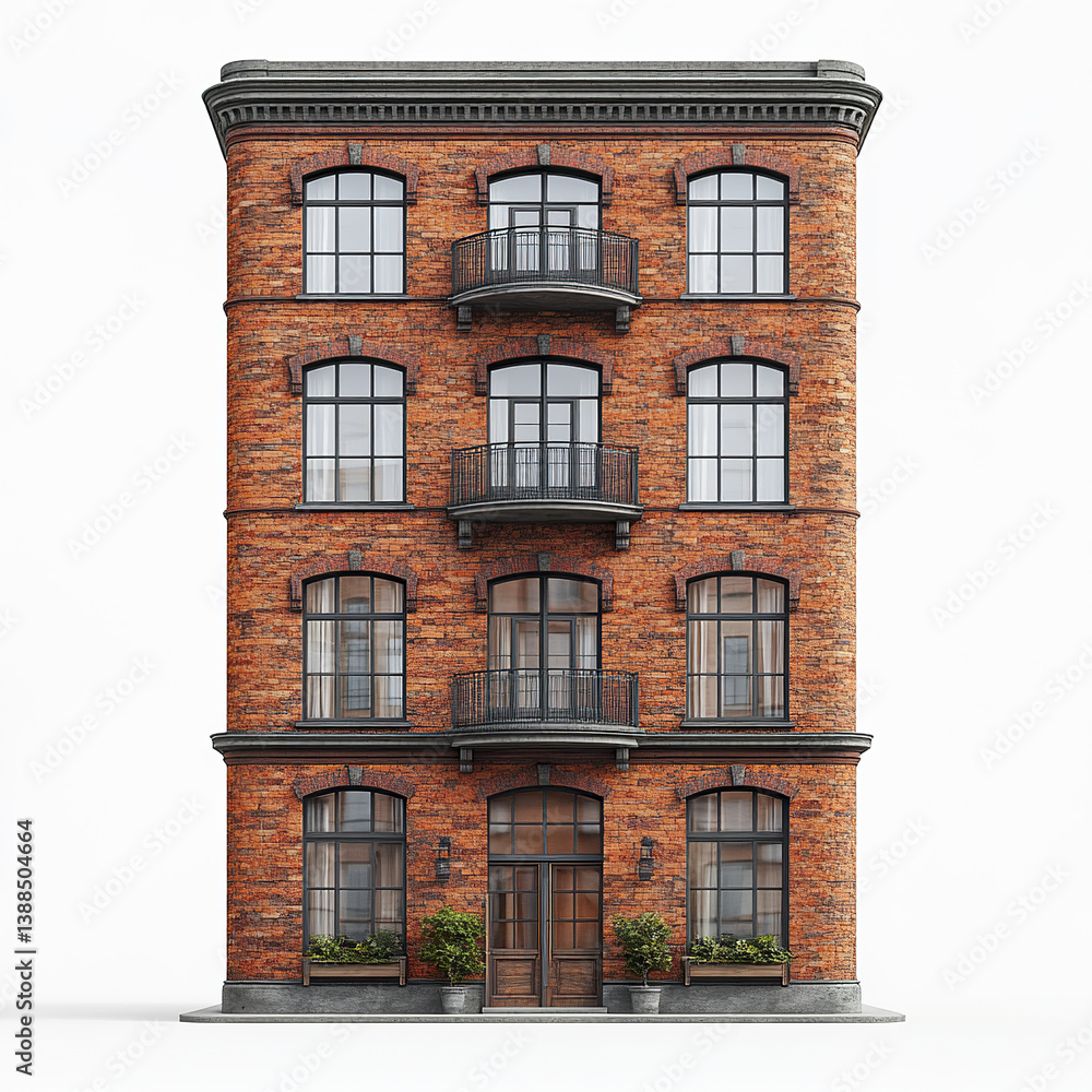 Fototapeta premium four story brick building with large windows and balconies