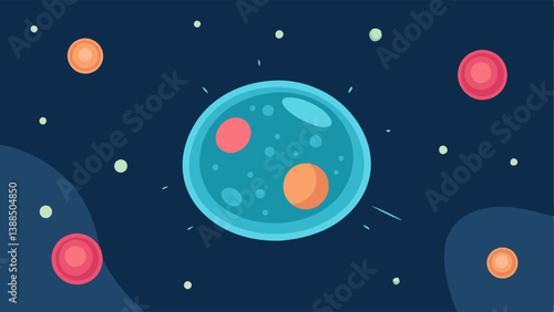 Microscopic View of Exosomes A closeup of several exosomes depicted as rounded glowing particles near skin cells illustrating their role in cellular regeneration and healing.