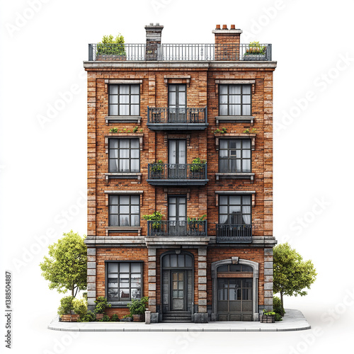 Wallpaper Mural charming brick building with balconies and greenery Torontodigital.ca