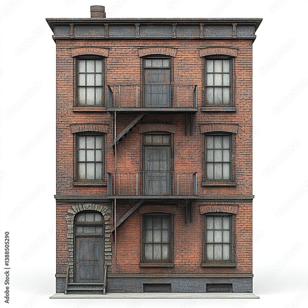 Fototapeta premium vintage brick building with fire escape stairs