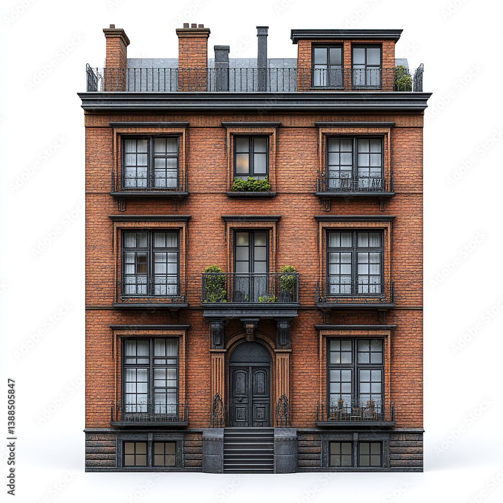 Fototapeta premium classic brick building with elegant windows and balconies